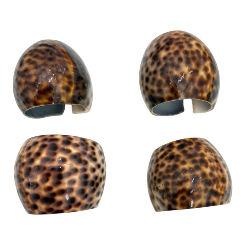 Vtg Tiger Cowrie Sea Shell Napkin Rings Set of 4 Handmade In Philippines MCM EUC